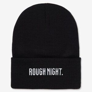 Rough Night Embroidered Black Cuff Beanie
